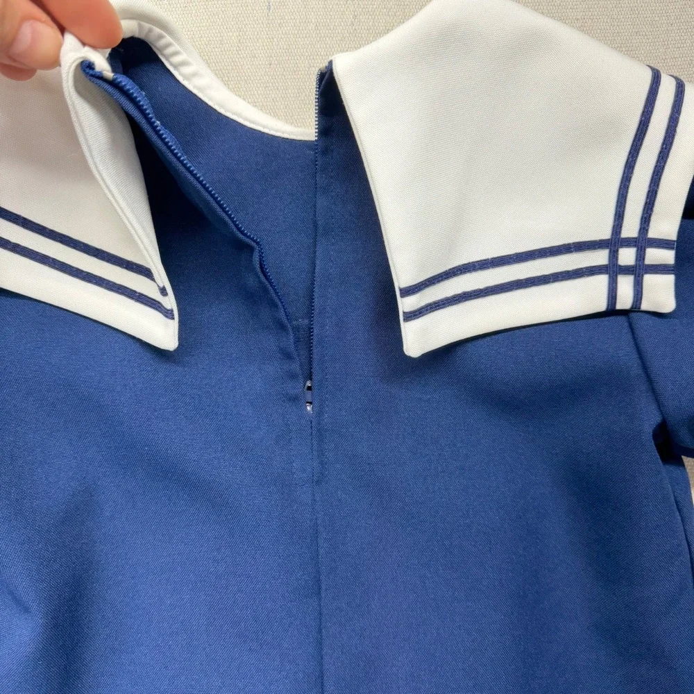 Vintage Kids Navy Blue Sailor Dress White Collar Nautical Pleated 4T Dress Up